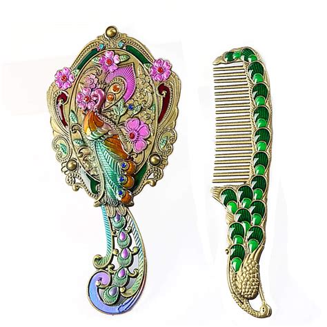 Buy MULHUE Hand Held Mirror, Vintage Hand Mirror Peacock Flower Pattern ...