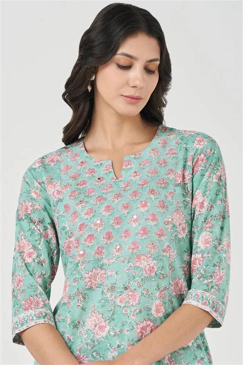 Buy Green Hand Block Printed Straight Cotton Kurta for Women ...