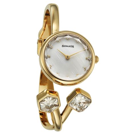 Buy Online Sonata Aura Quartz Analog White Dial Golden Stainless Steel ...