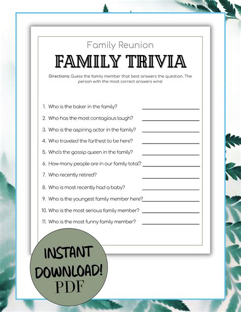 Family Trivia Game, Family Reunion Icebreaker, Family Reunion Game ...