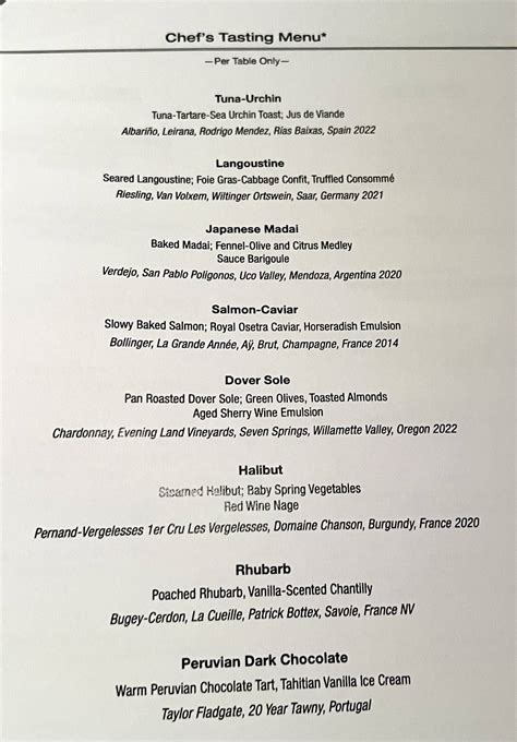 Menu at Le Bernardin restaurant, West New York, 155 W 51st St