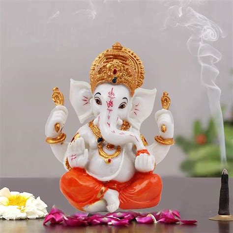 Buy SN Handicrafts Polyresin Lord Ganesh Figurine 5.6 x 4.6 Inch Orange ...