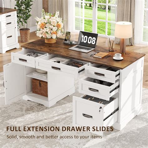 Whalefall Executive Desk with Drawers, 55'' Farmhouse Desk India | Ubuy