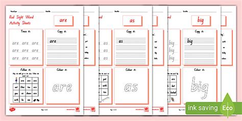 New Zealand Red Sight Words Worksheets