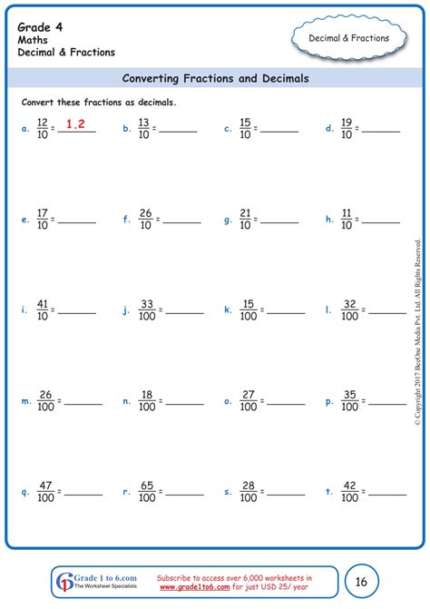 Fractions to Decimals Worksheets - Worksheets Library