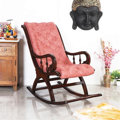 Touffy Upholstered Rocking Chair in Teak Wood – DZYN Furnitures