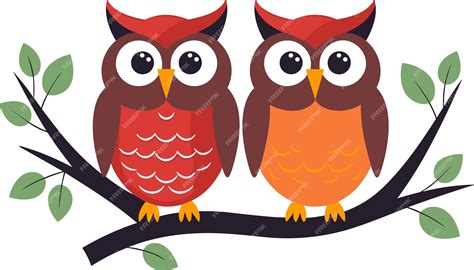 Two Owls On Branch Clip Art