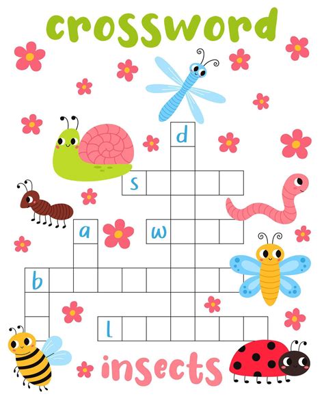 Crossword puzzle game of insects. Printable worksheet with solution for ...