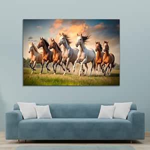 Rousrie Big Size Premium Canvas 7 Running Horses Painting As Per Vastu ...