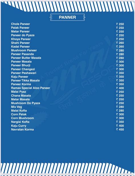 Menu at Rama's Resort - Best Luxury Resorts In Jaipur, Gunsi, NH -52 ...