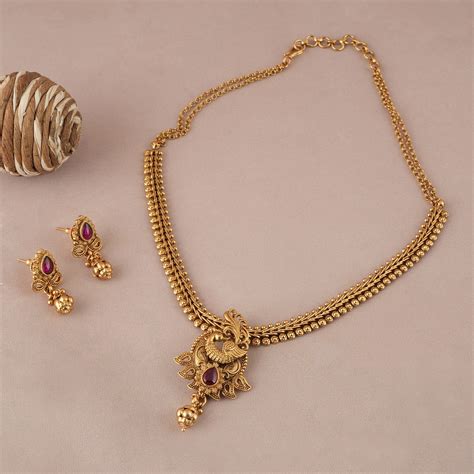 Antique gold plated floral necklace set with jhumka earring - smarsjewelrys