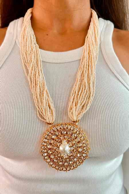 Buy Beige Aayat Bead Layered Pendant Necklace by PRERTO Online at Aza ...