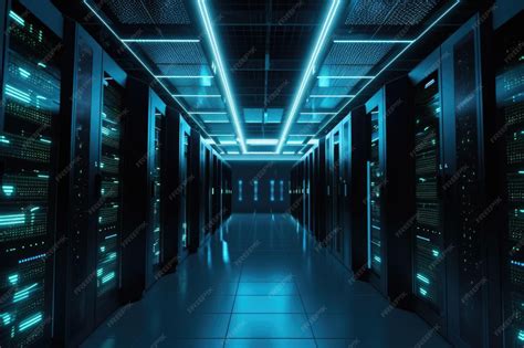 Premium AI Image | Humming data center with rows of servers and ...