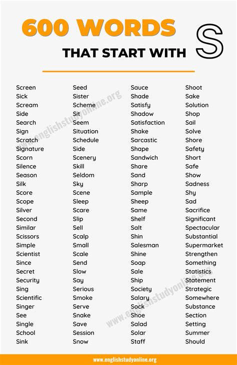 600+ Words that Start with S with Useful Examples - English Study Online