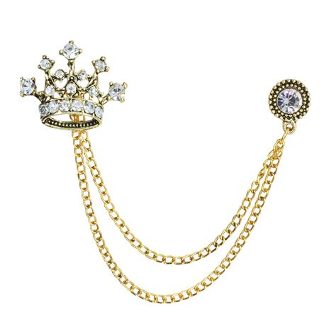 Buy FURE Double Chain Royal Crown Brooch (Antique Golden) for Men at ...