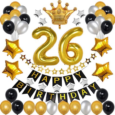 Buy 26th Birthday Decorations for Men Boy Women Girl,Black and Gold ...
