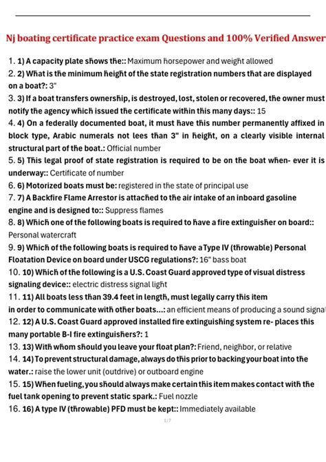 NJ Boating Certificate Practice Exam - Questions and 100% Verified ...