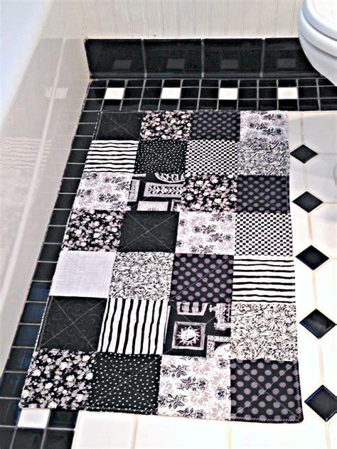 Black and White Bathroom Rug, Patchwork Bath Mat, Shower Mat, Laundry ...