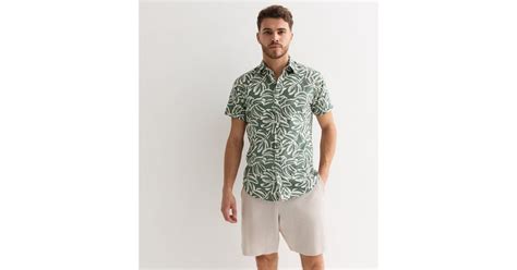 Jack & Jones Olive Leaf Print Cotton Short Sleeve Shirt | New Look
