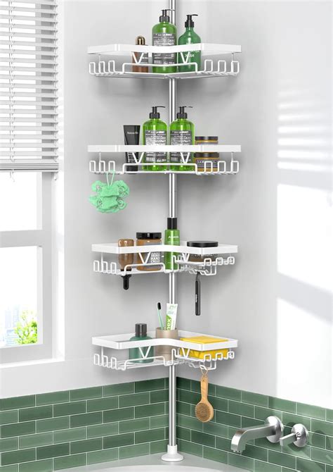 Corner Shower Caddy Tension Pole - Shower Tension Rod Organizer, Floor ...