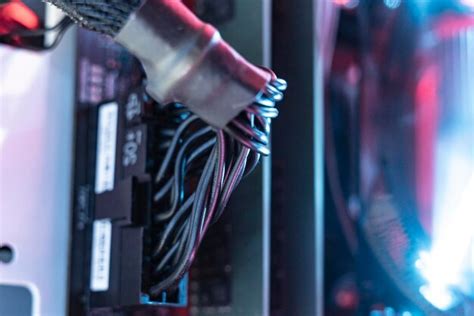 The bunch of wires inside of the powerful gaming computer, commutation ...