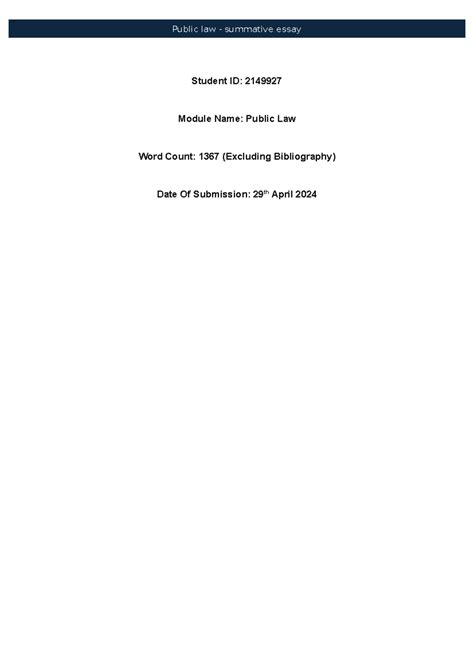Public Law Summative Paper - Student ID: 2149927 Module Name: Public ...