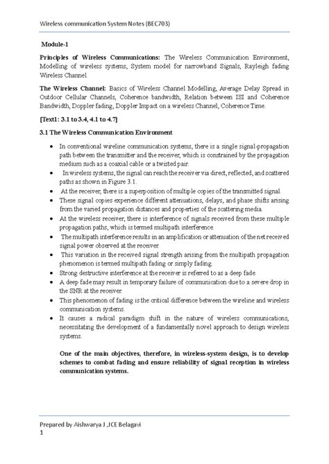Wireless Communication System Notes (BEC703) - Key Principles and ...