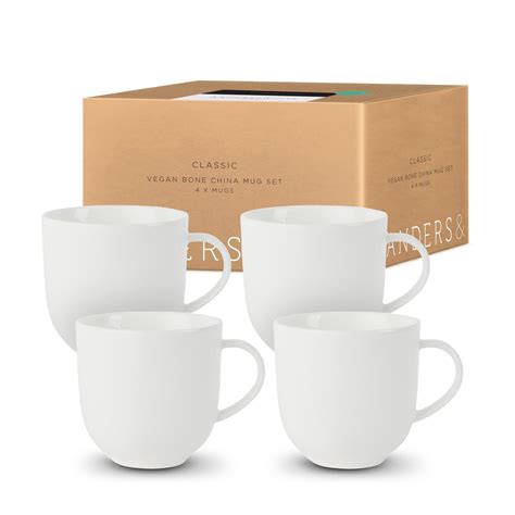 White Bone China Mug Set CLASSICA. Set of 4 Mugs. (380ml / 12.8oz ...