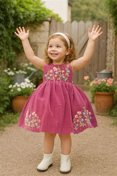 Berry Pink Embroidered Fit And Flare Dress For Girls – Lagorii Kids