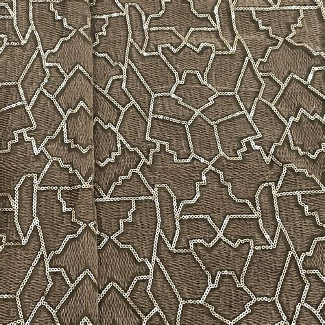 Buy Khaki Green Abstract Sequence Embroidery Velvet Fabric Online ...