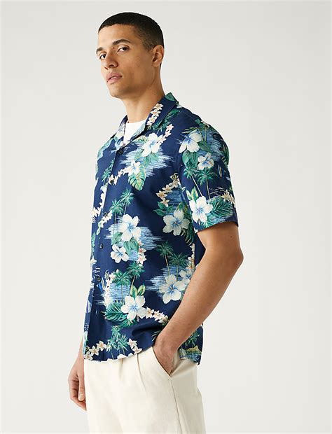 Buy Pure Cotton Hawaiian Cuban Collar Shirt at Marks & Spencer