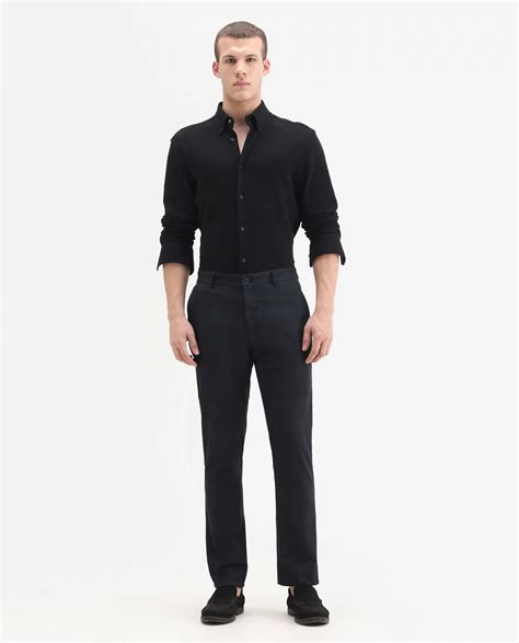 Rare Rabbit Men's Sander Navy Polyester Checked Print Regular Fit Trou