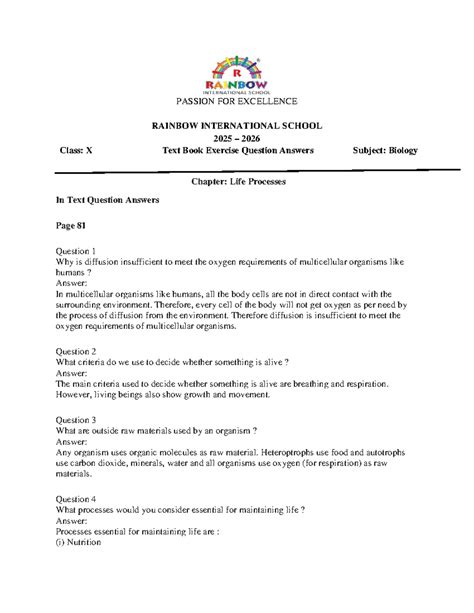 Biology Class X: Life Processes Chapter Exercise Q&A - Studocu