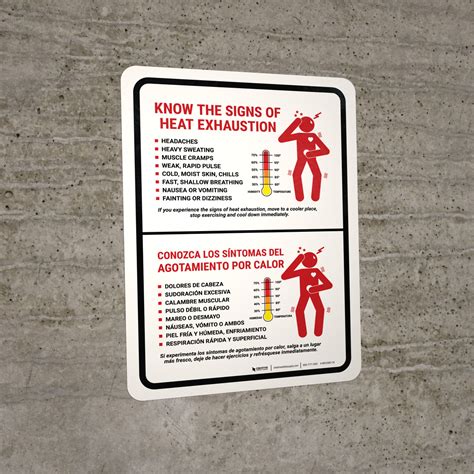 Know The Signs Of Heat Exhaustion Bilingual Spanish Portrait - Wall Sign