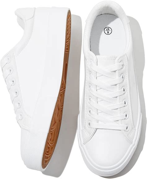 SERNIAL Womens White Tennis Shoes PU Leather Sneakers Casual Walking ...