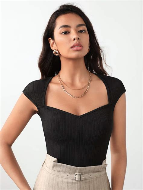 SHEIN BIZwear Cap Sleeve Rib-knit Tee Workwear | SHEIN USA