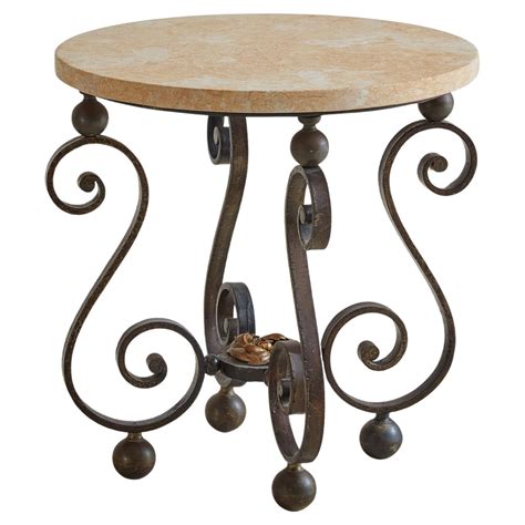 Wrought Iron Side Table with Peachy Marble Top, France 1940s For Sale ...