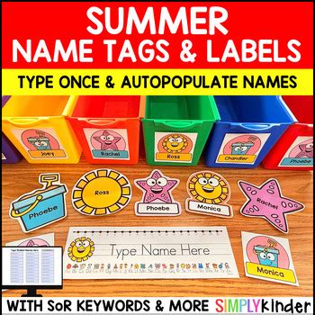 Summer Name Tags & Labels Editable, End of the Year Name Tag Kindergarten