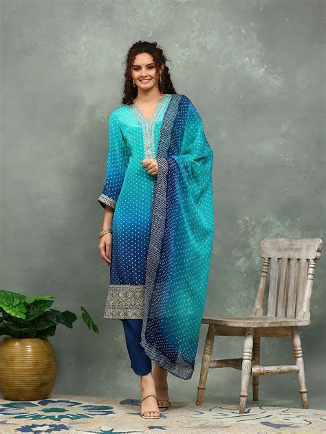 Bandhani Printed Crepe Kurta With Pants & Dupatta – mbz.in