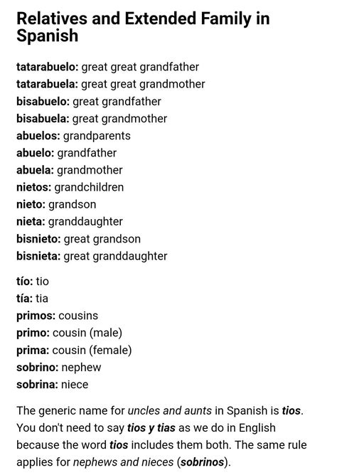 Spanish and English Words for Relatives