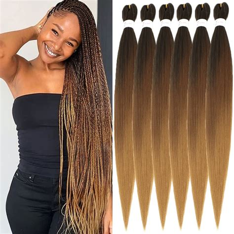 Buy Pre Stretched Braiding Hair Extensions 30 Inch 6 Packs Ombre Brown ...