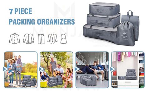 MONJAY Polyester 7Pcs Set Travel Organizer Packing Cubes Lightweight ...