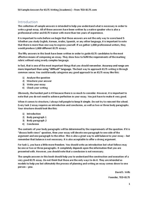 50 Sample Answers For IELTS Writing | PDF | Renewable Energy | Essays