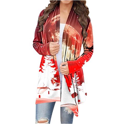 Women's Christmas Cardigan Relaxed Fit Kimono Cover Ups Christmas Elk ...