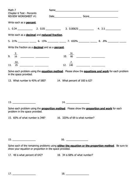 Math 7 Chapter 6 - Percents Form - Fill Online, Printable, Fillable ...
