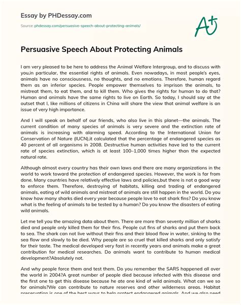 Persuasive Speech About Protecting Animals