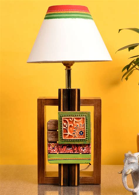 Get Table Lamp Handcrafted with Tribal Motifs & White Shade at ₹ 1968 ...