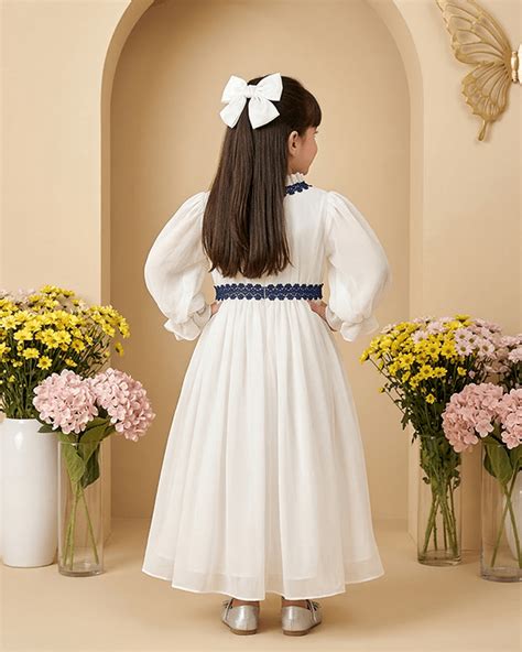 White Georgette Girls Dress with Puff Sleeves – BYB PREMIUM
