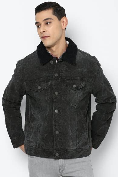 Buy American Eagle Men Black Sherpa-Lined Denim Jacket Online