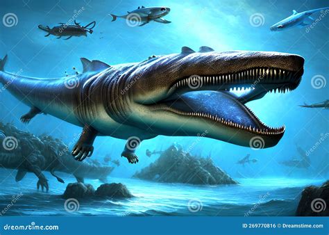 Mosasaurus Dinosaur, Generative AI Illustration Stock Illustration ...